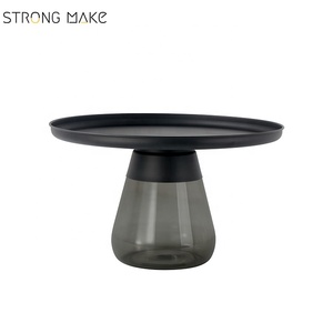 Design Contemporaneo Grigio di <span class=keywords><strong>Vetro</strong></span> di Base In <span class=keywords><strong>Oro</strong></span> Attesa Laterale <span class=keywords><strong>Tavolino</strong></span> <span class=keywords><strong>Tavolino</strong></span> Rotondo - Product Image 3