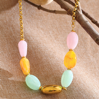 Collar de Moda XY 6168 con Cuentas Geométricas de Resina y Metal, Cadena de Acero Inoxidable Chapada en Oro