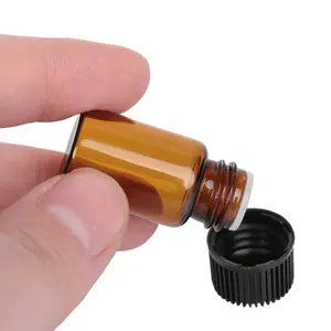 1ml 2ml 3ml 5ml Mini açık kehribar cam şişe uçucu yağ parfüm küçük örnek redüktör siyah kapaklar ile 1/4 Dram cam flakon