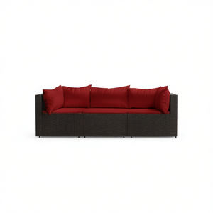 Ensemble de salon de jardin en rotin PE 3 places, mobilier d'extérieur contemporain, utilisation en jardin, structure en acier thermolaqué - Product Image 1