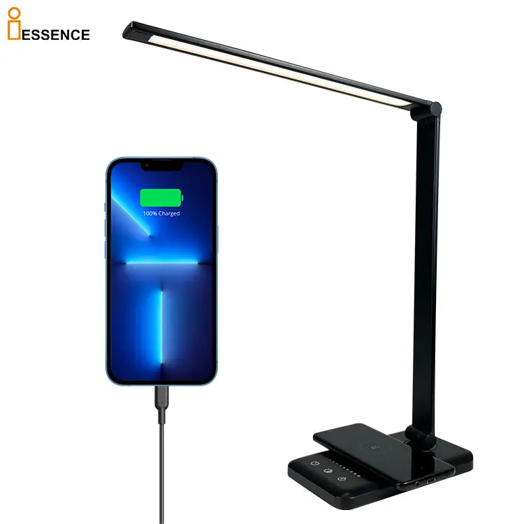 Hotel modern Portable Metal Frame Table Lightg For Kids Outlet Folding Led Wireless Charger Qi Charging Desk Lamp With Usb port