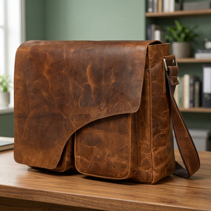 Sacs messagers pour ordinateur portable en cuir véritable faits à la main, simples, pour hommes et femmes, bandoulière, écologiques, antichoc, imperméables, pour l'école et le travail - Product Image 1