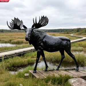 YOUFINE - Estatua Moderna de Alce Caminando en Bronce con Base de Roca, Escultura de Animales Salvajes de Tamaño Real para Reserva Natural y <span class=keywords><strong>Cabaña</strong></span> - Product Image 2