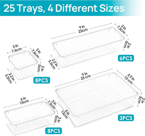 Ensemble de 12 organiseurs de tiroirs en <span class=keywords><strong>plastique</strong></span> transparent, empilables, avec séparateurs, plateau en acrylique transparent, <span class=keywords><strong>rangement</strong></span> en <span class=keywords><strong>plastique</strong></span> pour épices, antidérapant - Product Image 5