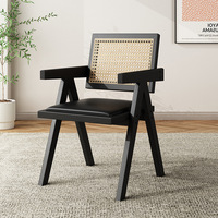 Chaise de salle à manger en rotin et bois massif style Chandigarh, fauteuil en cannage tressé de style mid-century, chaise d'appoint pour salon ou café
