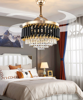 Ventilateur de plafond en cristal de luxe nordique haut de gamme, lumière de ventilateur de plafond invisible, restaurant, chambre à coucher, moderne, simple et atmosphérique