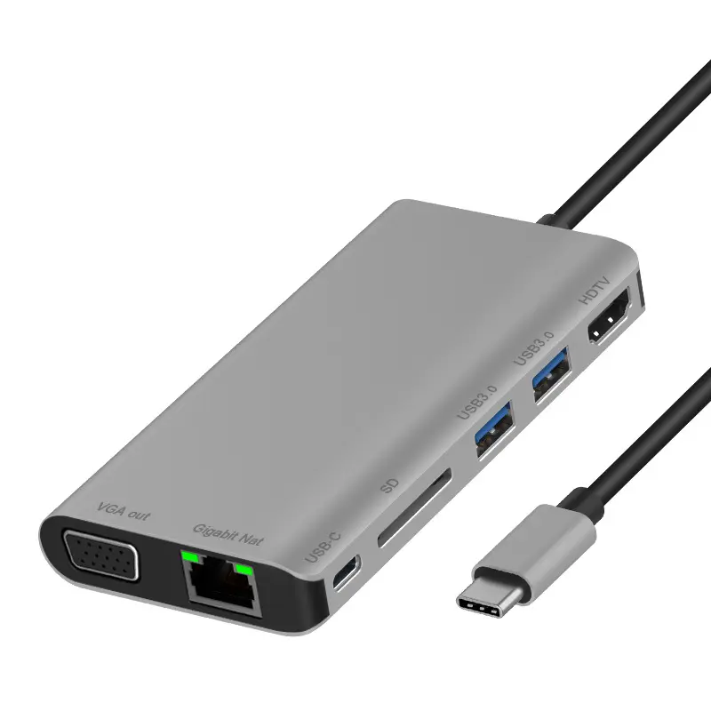 PD87W 8 in 1 C USB 3.0 SD VGA HDTV Gigabit Lan Typ C zu HDMI 4K 60Hz Hub USB Typ C Multifunktions-Docking station