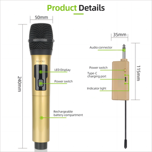 Microphone <span class=keywords><strong>sans</strong></span> <span class=keywords><strong>fil</strong></span> à main professionnel Batterie au lithium <span class=keywords><strong>rechargeable</strong></span> 1800mA adaptée aux soirées karaoké - Product Image 2
