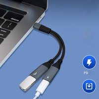 Nouveau répartiteur USB-C vers double USB-C OTG 60W, câble de charge rapide 6A avec gaine en nylon 3,5 mm pour clavier, souris et disque dur