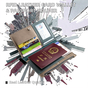 Cartera de Cuero Genuino RFID Vintage para Tarjetas de Visita con Cierre de Cremallera, Negra, Diseño Familiar, Porta Pasaportes Personalizado con Logotipo - Product Image 2