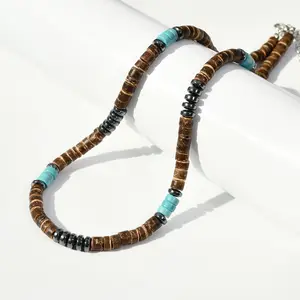 Men and Women Brown Tan And Cream Real Coconut Beads Summer Beach Surfer Necklace Choker From the Philippines