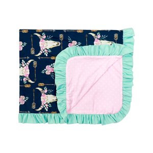 OEM-mantas con estampado de <span class=keywords><strong>toro</strong></span> para bebé recién nacido, manta portátil para bebé, manta con volantes minky unisex - Product Image 2