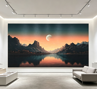Papier peint mural Paysage Montagne Coucher de Soleil Lac Lune pour Salon, Hall d'Hôtel et Zone de Réception