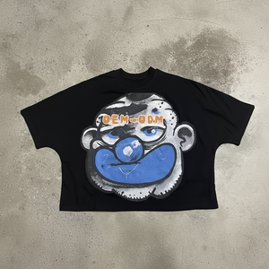 เสื้อบ็อกซี่แขนยาวสำหรับผู้ชายเสื้อสตรีทแวร์ปักโลโก้สองชั้นลายพิมพ์ลายดิจิตอลสีทึบ - Product Image 1