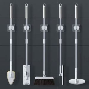 Waterproof <b>Wall</b>-Mounted Bathroom Storage Rack Traceless Mop Clip Broom Hanger Suction Hanging Pipe Rack with Mop Storage - Product Image 3