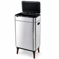 Poubelle intelligente rechargeable ELPHECO 9L+9L à détection de mouvement en acier inoxydable avec bac intérieur et pieds en bois pour usage domestique