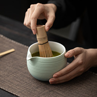 Ensemble de 8 ustensiles à matcha en céramique brossée, style chinois moderne, avec motif fileté en 3D, bol à thé Dehua, coffret cadeau