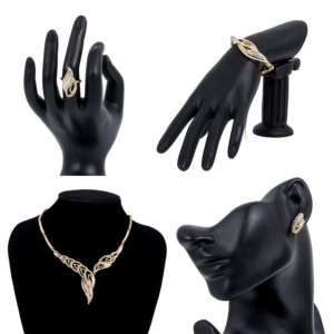 Conjunto De Joyería De Moda De Aleación Con Incrustaciones De Diamantes Y Hojas Doradas, Collar, Pendientes, Anillo Y Pulsera Para Bodas - Product Image 5