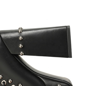 Bottines à lacets en <span class=keywords><strong>cuir</strong></span> de vache pour <span class=keywords><strong>femme</strong></span> Moncheer, plateforme cloutée, talon haut épais, style gothique punk, bottines tendance - Product Image 6