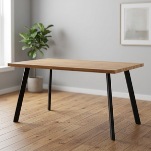 Table à manger rectangulaire moderne avec plateau en bois et pieds en métal pour la maison, design minimaliste, structure stable - Product Image 2