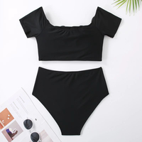 Ensemble bikini 2 pièces de luxe fait main taille haute avec motif floral 3D, tissu extensible écologique, teint uni, vêtement de plage délavé