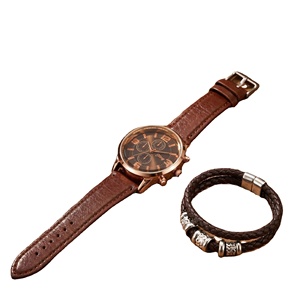Men's 2pc Watch & Bracelet <b>Gift</b> Set Quartz Watch with Leather Band Watch Set with <b>Gift</b> Box Perfect Birthday <b>Gift</b> <b>for</b> Him - Product Image 2
