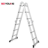 Échelle pliante multifonction en aluminium 4*3 marches 3,7 m avec une capacité de charge de 150 kg, adaptée aux travaux en extérieur et aux chantiers de construction