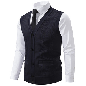 Sweater rompi hitam tanpa lengan pria, perdagangan luar negeri rajutan hangat leher V desain nyaman kantor modis musim dingin - Product Image 6