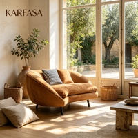 Chaise longue moderne en velours, fauteuil d'appoint incurvé, canapé deux places caramel avec pieds en métal noir pour salon, chambre, hôtel
