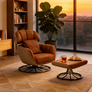 <span class=keywords><strong>Sillón</strong></span> Reclinable <span class=keywords><strong>Giratorio</strong></span> de Cuero de Diseño, con Respaldo Alto Inclinable, para Lectura <span class=keywords><strong>y</strong></span> Descanso, Tapizado, Cómodo, para Salón, Conjunto de Muebles - Product Image 3