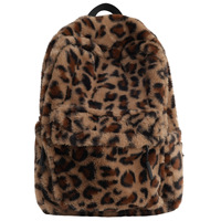 Sac à dos pliable en peluche imprimé léopard 18L, grande capacité, avec fermeture éclair, plusieurs poches, pour l'école, les voyages, la randonnée