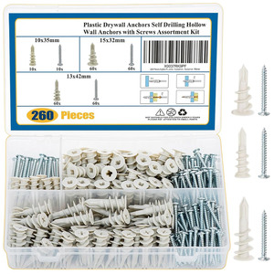 Plastic Drywall Anchors Self Drilling Hollow Wall Anchors with Screws Assortment Kit 260 Pieces Metric Size X0037RK9PF - Product Image 1