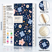 Bestseller Blumenmuster A5 Planer Notizbuch, Damen Büro Schule, Wöchentlicher Monatlicher Spiral-Terminplaner, Blumenmuster-Umschlag, Geschenk, Doppeldrahtbindung