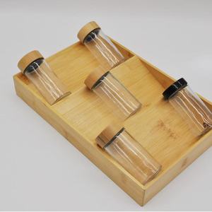 Bamboo <b>Spice</b> Rack With Glass <b>Jars</b> Wooden Storage Organizer For Kitchen Countertop Herb And <b>Spice</b> Tools - Product Image 1