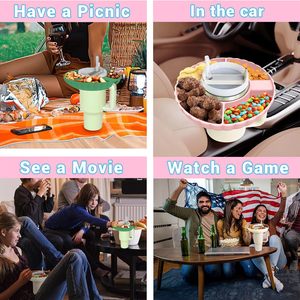 Bandeja de silicona para refrigerios con tapa, compatible con la Stanley Cup de 40 oz, anillo reutilizable para refrigerios para portavasos de coche. - Product Image 5