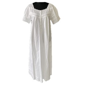 Camisón Largo de Algodón para Mujer, Manga Corta, Cuello Cuadrado, Cierre de Botones, Diseño Clásico Bordado, Ropa de Verano - Product Image 1