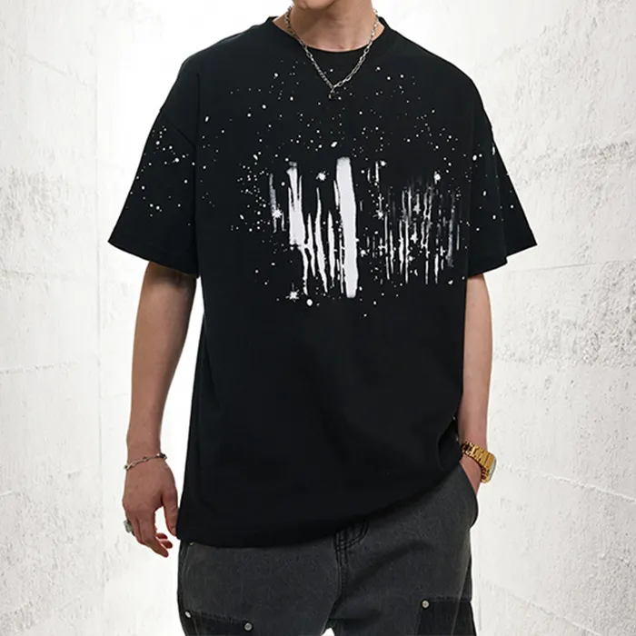 Custom Zwaargewicht Bedrukte T-Shirts Oversized Mannen Boxy Fit T-Shirts Hoge Kwaliteit Hiphop Verf Spetters T-Shirt