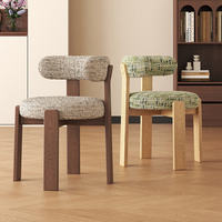 Chaise de salle à manger en bois massif de style français vintage, design nordique Wabi-sabi du milieu du siècle, revêtement en flanelle douce, pour la maison et les restaurants