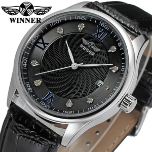 Montre classique en cuir noir pour hommes, boîtier de montre-bracelet automatique avec bracelet blanc et verre personnalisé - Product Image 6