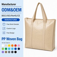 Sac de courses en PP tissé avec crochet pour chariot et logo personnalisé pliable, imperméable, réutilisable, écologique, vente en gros, sac fourre-tout compact