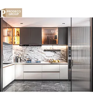 Prodeco Möbel Lieferant elegante graue individuelle italienische Küchenschränke mit Waschbecken für das Projekt