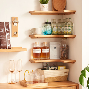 Estantes de esquina de madera hechos a mano, organizador de almacenamiento <span class=keywords><strong>para</strong></span> el hogar, estante de pared de esquina en forma de <span class=keywords><strong>L</strong></span> <span class=keywords><strong>para</strong></span> baño, Repisas de cocina - Product Image 2