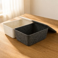 Boîte de rangement en feutre thermocollé sans couture avec couvercle assorti, empilable, housse anti-poussière, bicolore, robuste, pour la maison