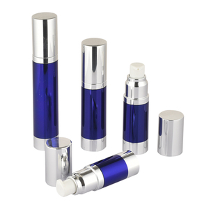 ขวดปั๊มสุญญากาศสำหรับบรรจุภัณฑ์ครีมบำรุงผิวสีฟ้า ฝาสีเงิน ขนาด 5 มล. 10 มล. 12 มล. 15 มล. - Product Image 1