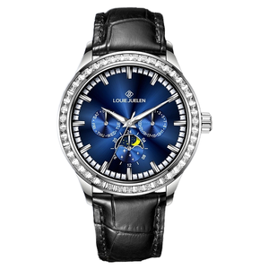 LOUIE JUELEN 9543 43mm Luxury Quartz Chronograph Dial Week Display Genuine <b>Leather</b> Luminous Hands Waterproof Men's <b>Watch</b> - Product Image 1