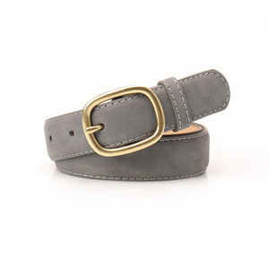 Cinturón de gamuza marrón Vintage para mujer, cinturón de gamuza con hebilla dorada redondeada, cinturón de vestir informal de cuero PU, ancho de 2,8 cm - Product Image 5