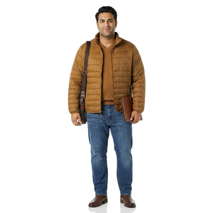 Custom Men's Stand-Up Collar Puffer Jacket for Winter Casual Style Canvas Front Logo Design Solid Pattern Breathable Quick Dry - Product Image 1