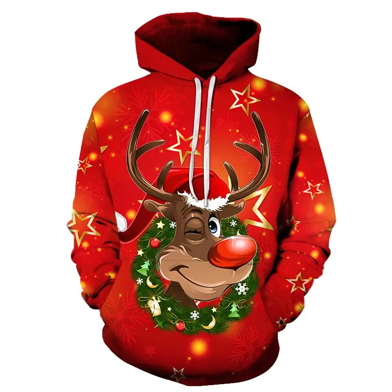 New Arrival Mens Hoodies Sweater 3D Full Print Custom Embroidered Hoodies Casual Christmas Hoodie
