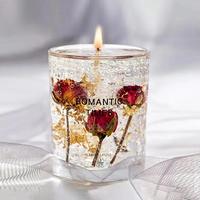 Bougie parfumée en gel de cire transparente en verre pour Noël, avec fleurs séchées, vente en gros, usine 2026