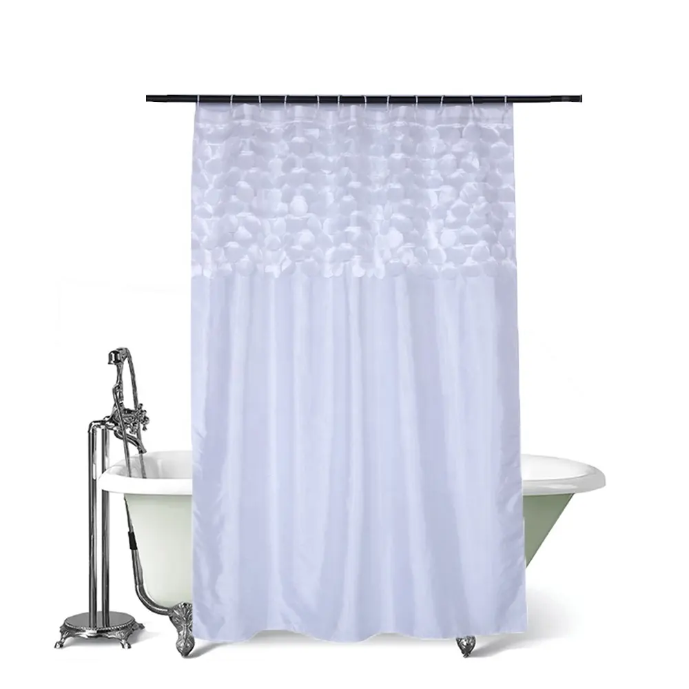 100% polyester 3D circle petal taffeta bathroom shower curtain white waterproof